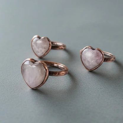 Handmade Kunzite Heart Ring: Electroformed Copper Boho Jewelry - BlackbirdSageStudio