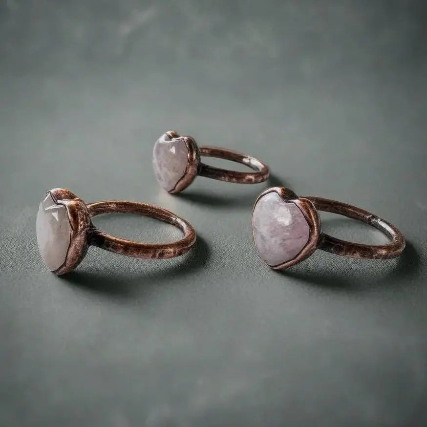 Handmade Kunzite Heart Ring: Electroformed Copper Boho Jewelry - BlackbirdSageStudio