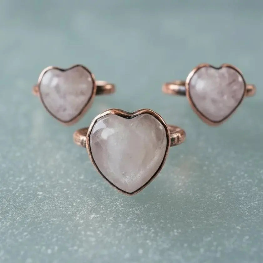 Handmade Kunzite Heart Ring: Electroformed Copper Boho Jewelry - BlackbirdSageStudio