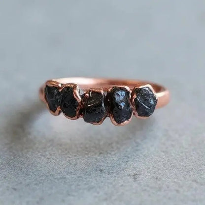 Black Tourmaline Copper Ring: Raw Crystal Multistone Jewelry - BlackbirdSageStudio