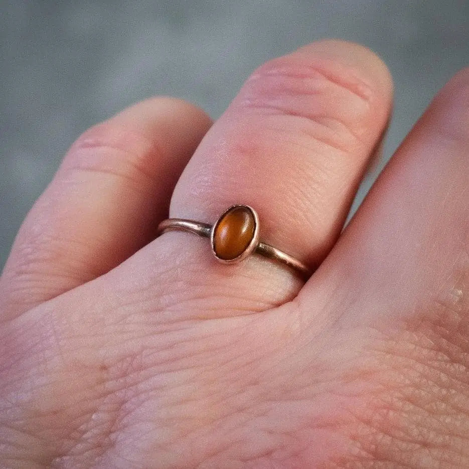 Electroformed Copper Ring: Authentic Baltic Amber Stacking Ring, Crystal Jewelry Gift - BlackbirdSageStudio