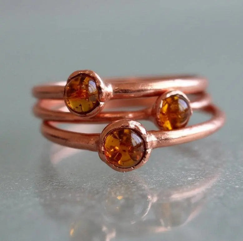 Dainty Amber Ring in Copper, Crystal Jewelry, Copper Band, Bohemian, Electroformed, Boho, Rustic - BlackbirdSageStudio