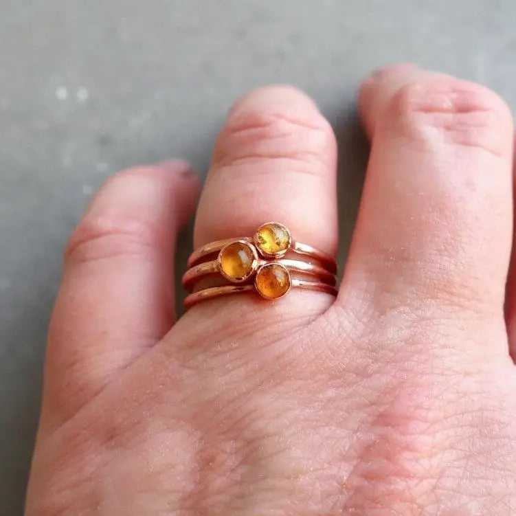Dainty Amber Ring in Copper, Crystal Jewelry, Copper Band, Bohemian, Electroformed, Boho, Rustic - BlackbirdSageStudio
