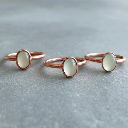 Oval Prehnite Copper Ring: Electroformed Bohemian Jewelry, Crystal Jewelry Gift, Holiday Present For Her - BlackbirdSageStudio