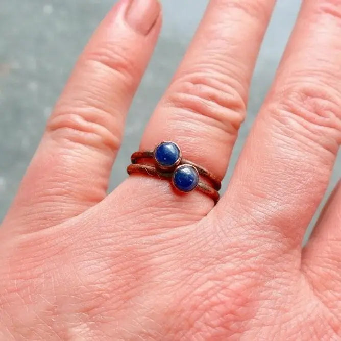 Electroformed Copper Ring: Dainty Blue Sapphire Stacking Ring - BlackbirdSageStudio