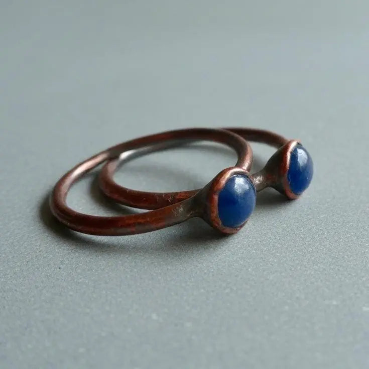 Electroformed Copper Ring: Dainty Blue Sapphire Stacking Ring - BlackbirdSageStudio