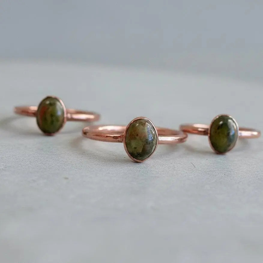 Handmade Unakite Copper Ring: Electroformed Bohemian Jewelry, Crystal Jewelry Gift, Holiday Present For Her - BlackbirdSageStudio