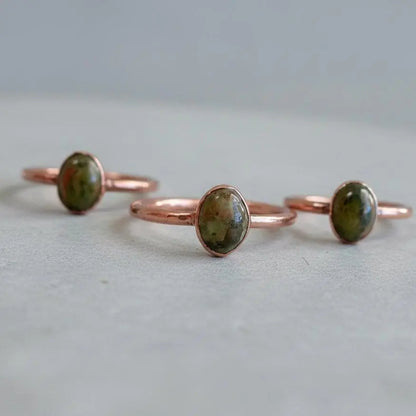 Handmade Unakite Copper Ring: Electroformed Bohemian Jewelry, Crystal Jewelry Gift, Holiday Present For Her - BlackbirdSageStudio