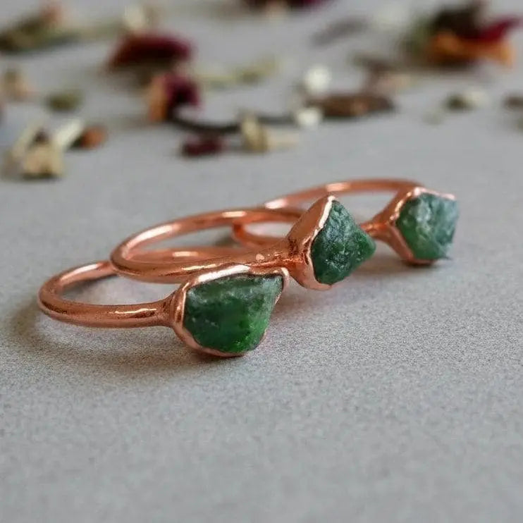 Raw Chrome Diopside Ring: Electroformed Copper, Bohemian Jewelry - BlackbirdSageStudio