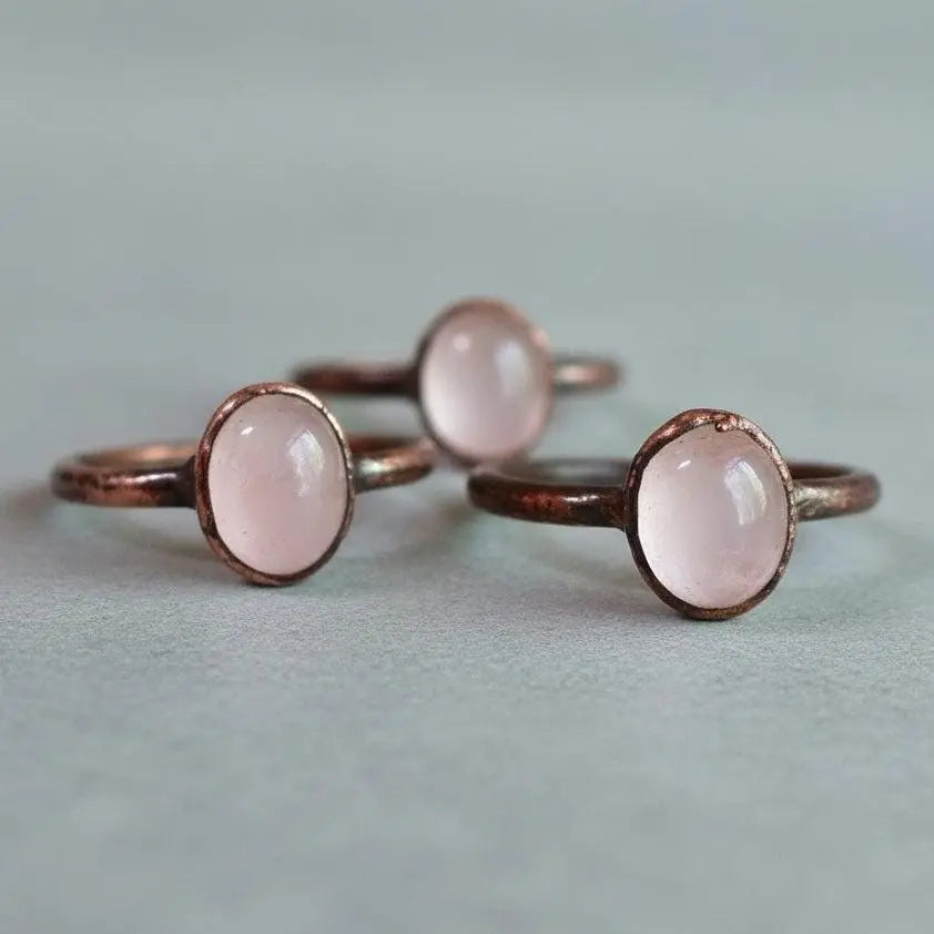 Electroformed Rose Quartz Ring: Copper Crystal Jewelry, Valentine's Gift - BlackbirdSageStudio