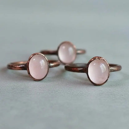 Electroformed Rose Quartz Ring: Copper Crystal Jewelry, Valentine's Gift - BlackbirdSageStudio