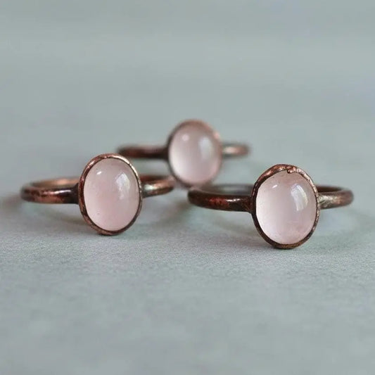 Electroformed Rose Quartz Ring: Copper Crystal Jewelry, Valentine's Gift - BlackbirdSageStudio