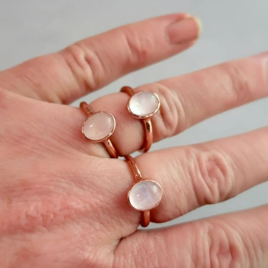 Electroformed Rose Quartz Ring: Copper Crystal Jewelry, Valentine's Gift - BlackbirdSageStudio