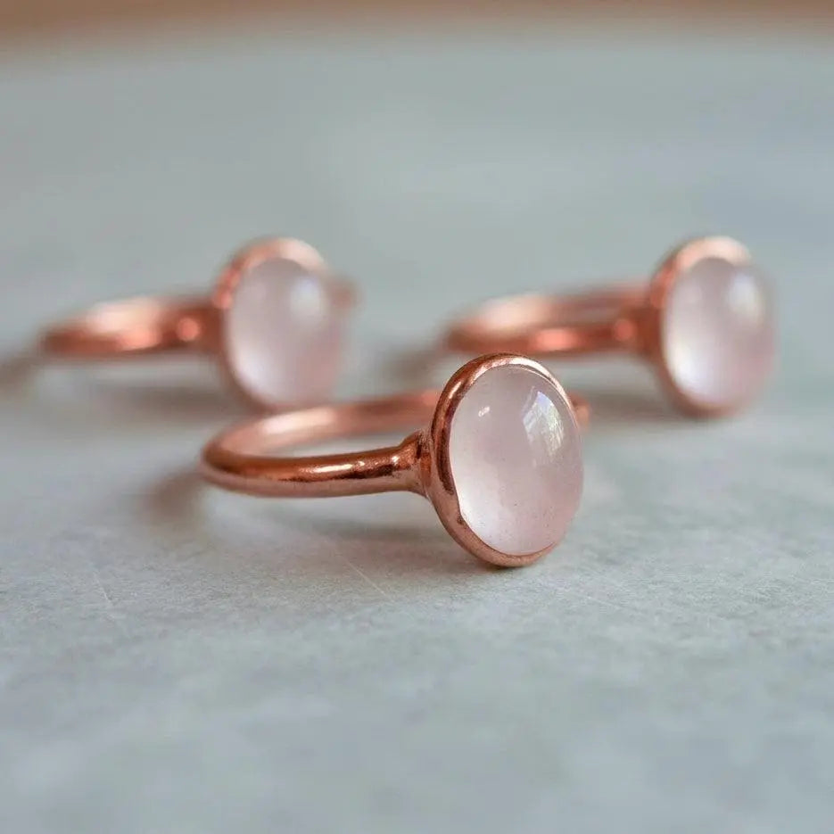 Electroformed Rose Quartz Ring: Copper Crystal Jewelry, Valentine's Gift - BlackbirdSageStudio