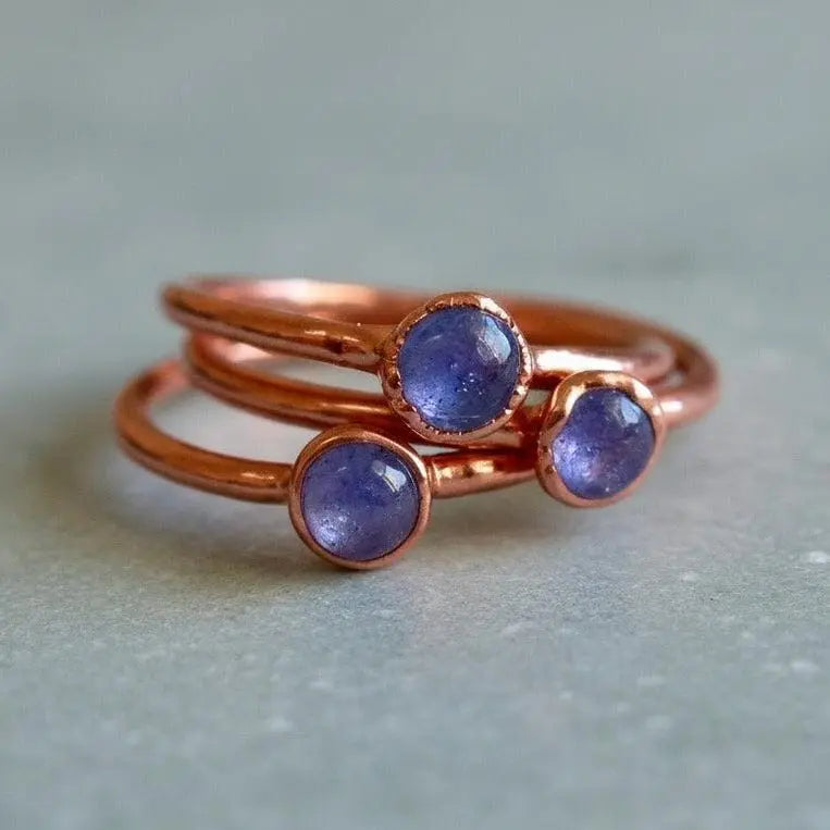 Dainty Tanzanite Copper Ring: Electroformed December Birthstone, Crystal Jewelry Gift, Holiday Present For Her - BlackbirdSageStudio