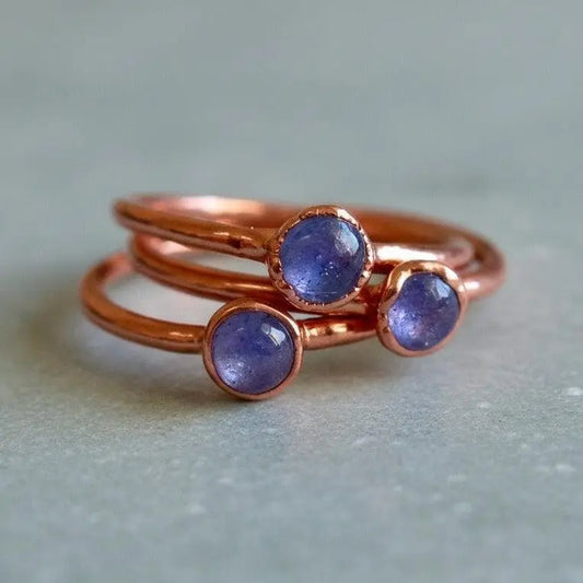 Dainty Tanzanite Copper Ring: Electroformed December Birthstone, Crystal Jewelry Gift, Holiday Present For Her - BlackbirdSageStudio