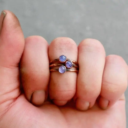 Dainty Tanzanite Copper Ring: Electroformed December Birthstone, Crystal Jewelry Gift, Holiday Present For Her - BlackbirdSageStudio