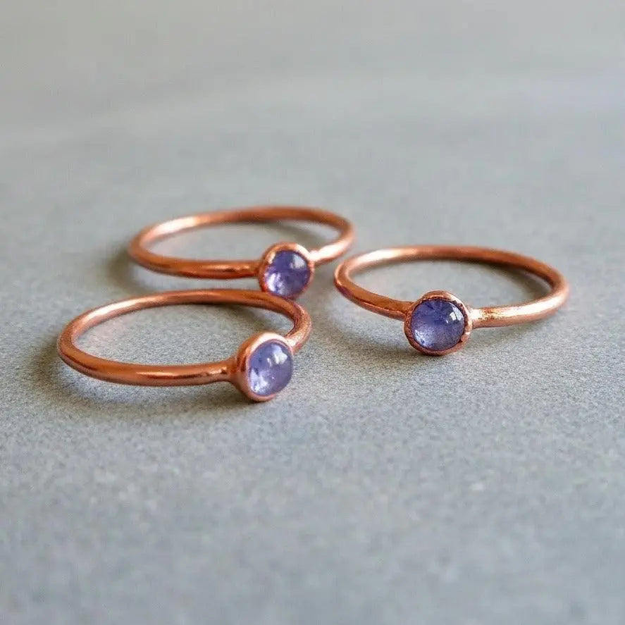Dainty Tanzanite Copper Ring: Electroformed December Birthstone, Crystal Jewelry Gift, Holiday Present For Her - BlackbirdSageStudio