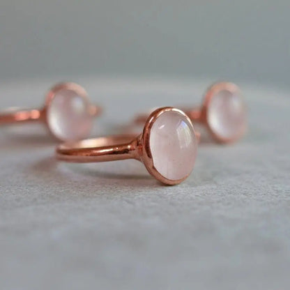 Electroformed Rose Quartz Ring, Oval Cab, Copper Jewelry - BlackbirdSageStudio