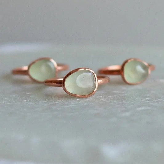 Tumbled Prehnite Copper Ring: Electroformed Bohemian Jewelry, Crystal Jewelry Gift, Holiday Present For Her - BlackbirdSageStudio