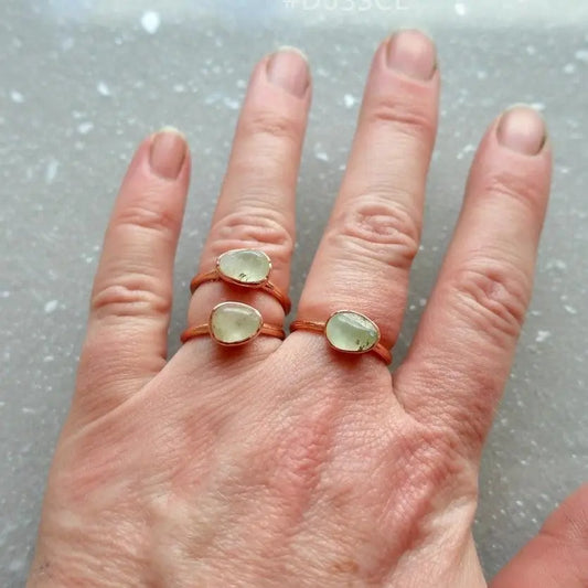Tumbled Prehnite Copper Ring: Electroformed Bohemian Jewelry, Crystal Jewelry Gift, Holiday Present For Her - BlackbirdSageStudio