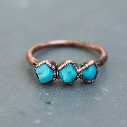 Raw Sonoran Turquoise Ring: Electroformed Copper, Boho Style - BlackbirdSageStudio