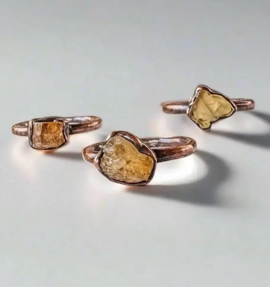 Raw Golden Topaz Ring: Handmade Electroformed Copper, November Birthstone - BlackbirdSageStudio