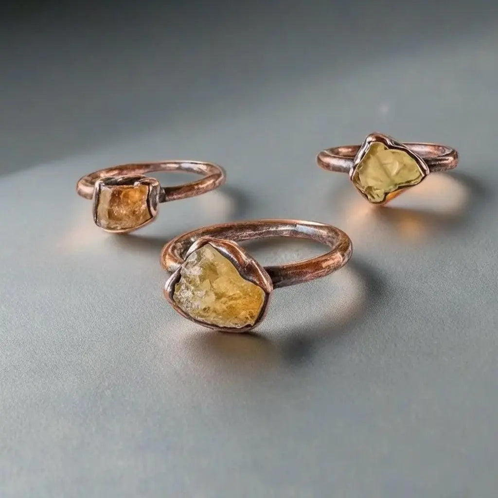 Raw Golden Topaz Ring: Handmade Electroformed Copper, November Birthstone - BlackbirdSageStudio