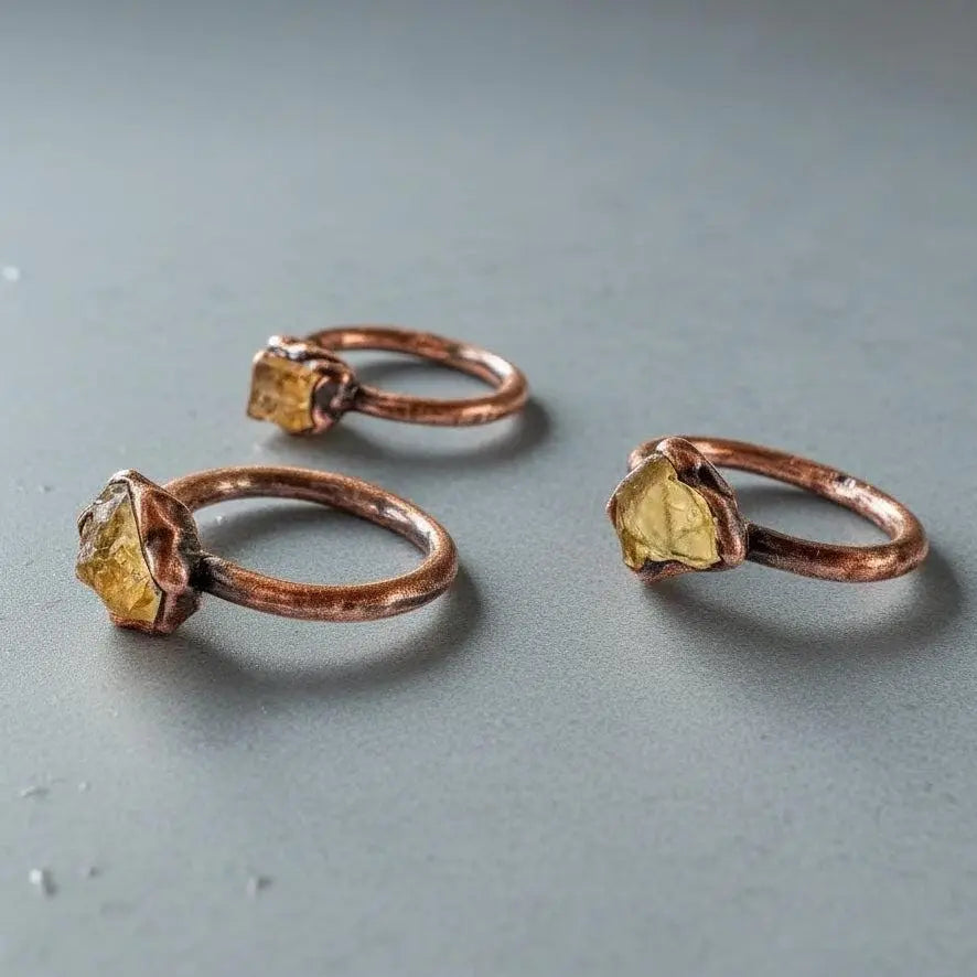Raw Golden Topaz Ring: Handmade Electroformed Copper, November Birthstone - BlackbirdSageStudio