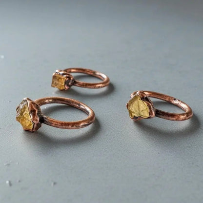 Raw Golden Topaz Ring: Handmade Electroformed Copper, November Birthstone - BlackbirdSageStudio