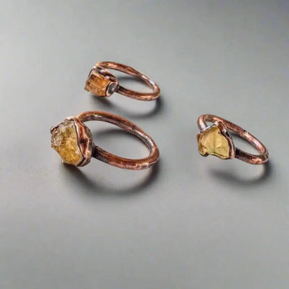 Raw Golden Topaz Ring: Handmade Electroformed Copper, November Birthstone - BlackbirdSageStudio