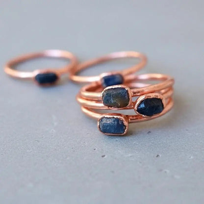 Raw Sapphire Ring: Electroformed Copper Band, September Birthstone - BlackbirdSageStudio