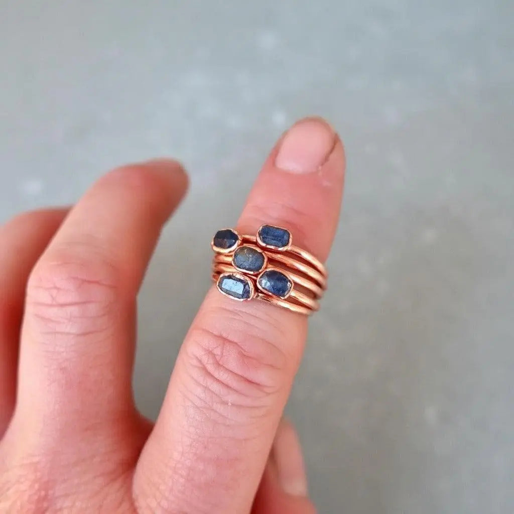 Raw Sapphire Ring: Electroformed Copper Band, September Birthstone - BlackbirdSageStudio