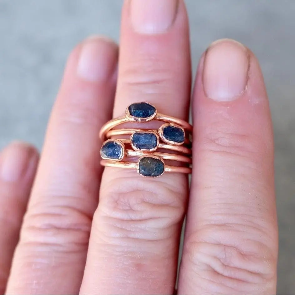 Raw Sapphire Ring: Electroformed Copper Band, September Birthstone - BlackbirdSageStudio