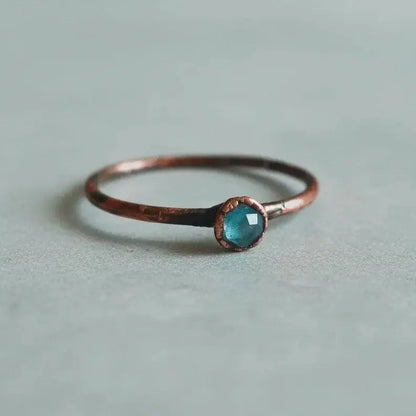 Electroformed Swiss Blue Topaz Copper Ring - Bohemian Crystal Jewelry - BlackbirdSageStudio