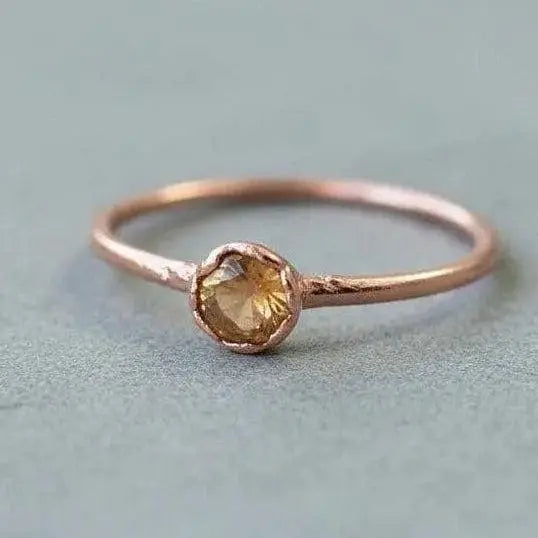 Citrine Electroformed Copper Ring, Dainty Small Stacking Ring, November Birthstone, Boho Jewelry - BlackbirdSageStudio