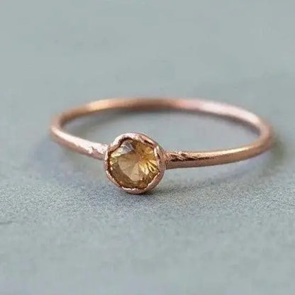 Citrine Electroformed Copper Ring, Dainty Small Stacking Ring, November Birthstone, Boho Jewelry - BlackbirdSageStudio