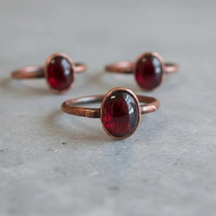 Electroformed Copper Garnet Ring, January Birthstone, Bohemian Jewelry - BlackbirdSageStudio