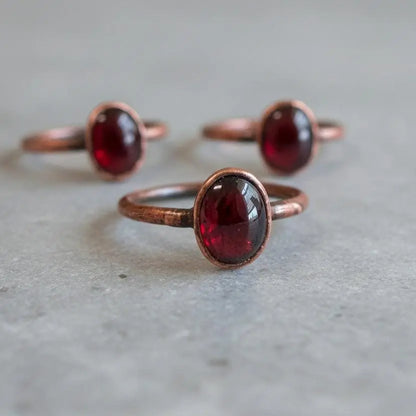 Electroformed Copper Garnet Ring, January Birthstone, Bohemian Jewelry - BlackbirdSageStudio