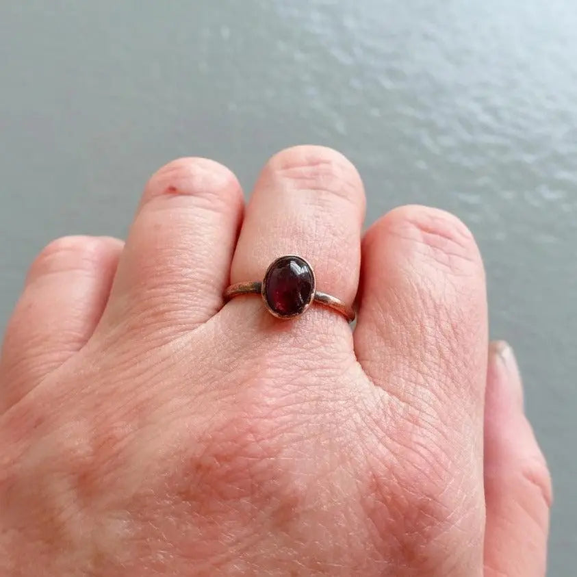 Electroformed Copper Garnet Ring, January Birthstone, Bohemian Jewelry - BlackbirdSageStudio