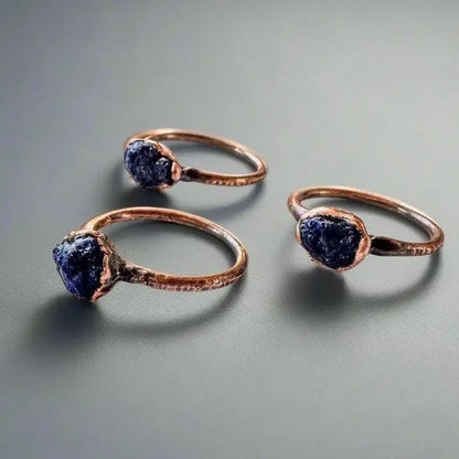Raw Azurite Copper Ring: Electroformed Boho Gemstone Jewelry - BlackbirdSageStudio