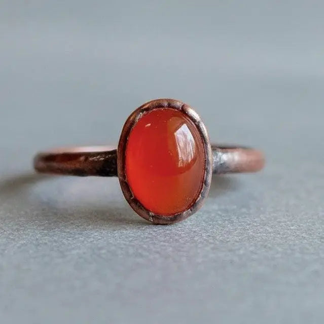 Electroformed Copper Carnelian Ring: Hand Hammered Boho Jewelry - BlackbirdSageStudio