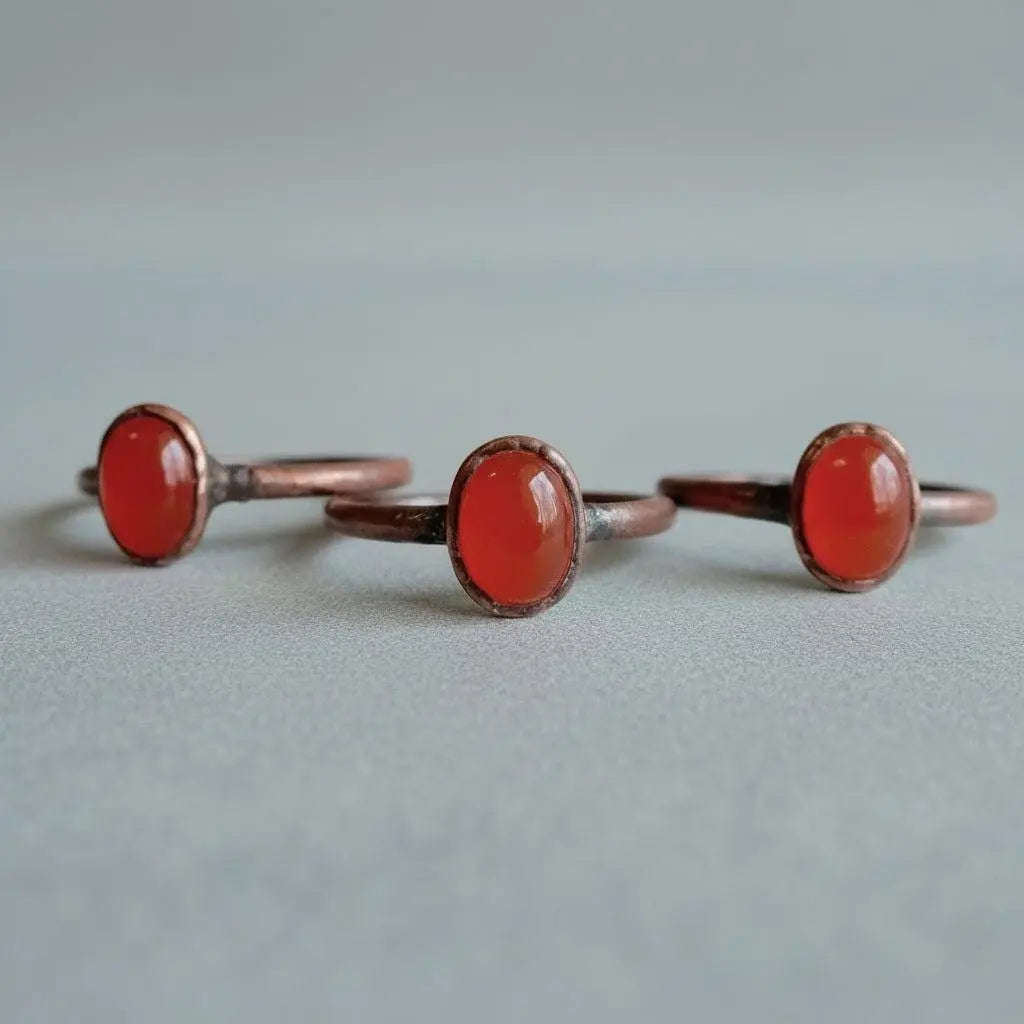 Electroformed Copper Carnelian Ring: Hand Hammered Boho Jewelry - BlackbirdSageStudio