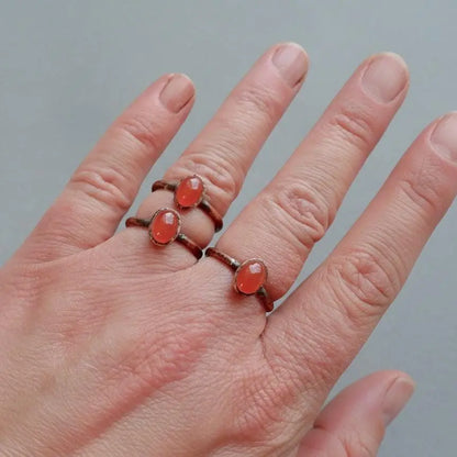 Electroformed Copper Carnelian Ring: Hand Hammered Boho Jewelry - BlackbirdSageStudio