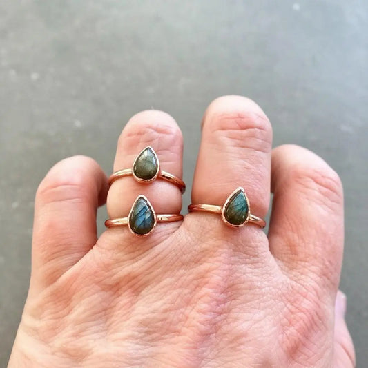 Electroformed Copper Labradorite Ring: Teardrop Boho Jewelry, Crystal Jewelry Gift, Holiday Present For Her - BlackbirdSageStudio