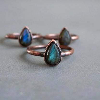 Electroformed Copper Labradorite Ring: Teardrop Boho Jewelry, Crystal Jewelry Gift, Holiday Present For Her - BlackbirdSageStudio