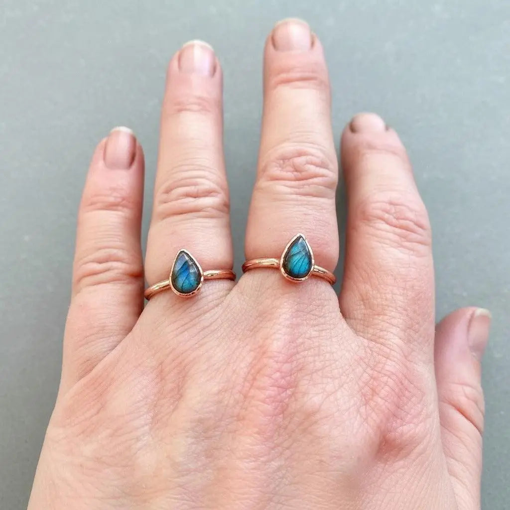 Electroformed Copper Labradorite Ring: Teardrop Boho Jewelry, Crystal Jewelry Gift, Holiday Present For Her - BlackbirdSageStudio