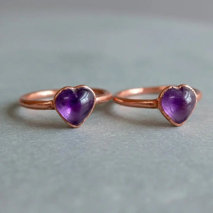 Electroformed Copper Amethyst Heart Ring: Bohemian February Birthstone - BlackbirdSageStudio