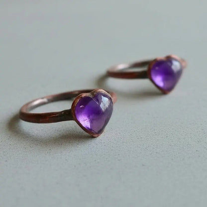 Electroformed Copper Amethyst Heart Ring: Bohemian February Birthstone - BlackbirdSageStudio