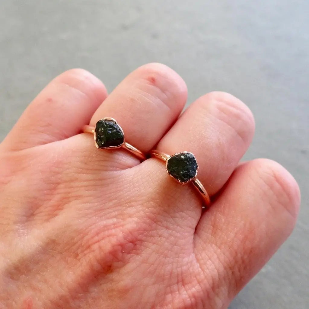 Raw Black Tourmaline Crystal Ring: Electroformed Copper, Witchy Boho Jewelry - BlackbirdSageStudio